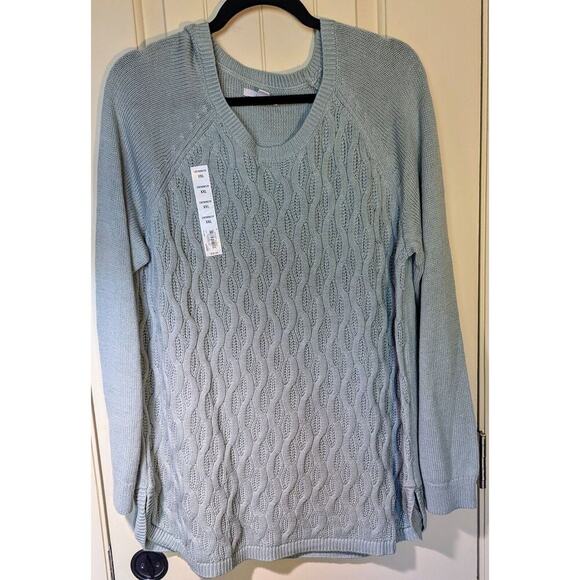 NWT Sonoma Womens XXL Cable Knit Crew Neck Sweater Tunic Seafoam Blue - Picture 1 of 10